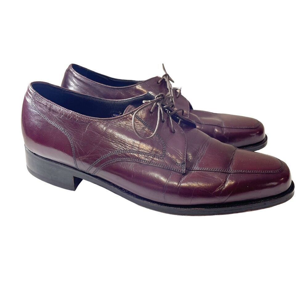 Vintage Florsheim Size 9.5D Burgundy Leather Apron Toe Derby Dress Shoe‎ 33617